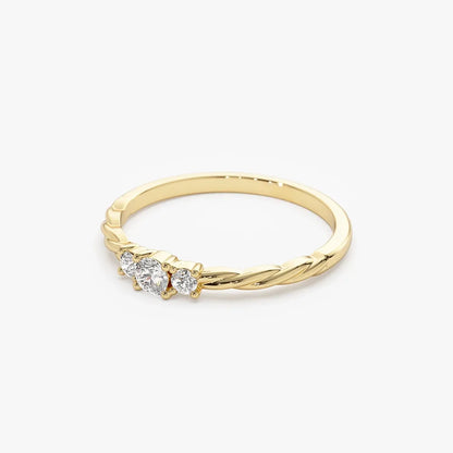 14k Gold Round Diamond Three Stone Twisted Ring 0.16 ctw