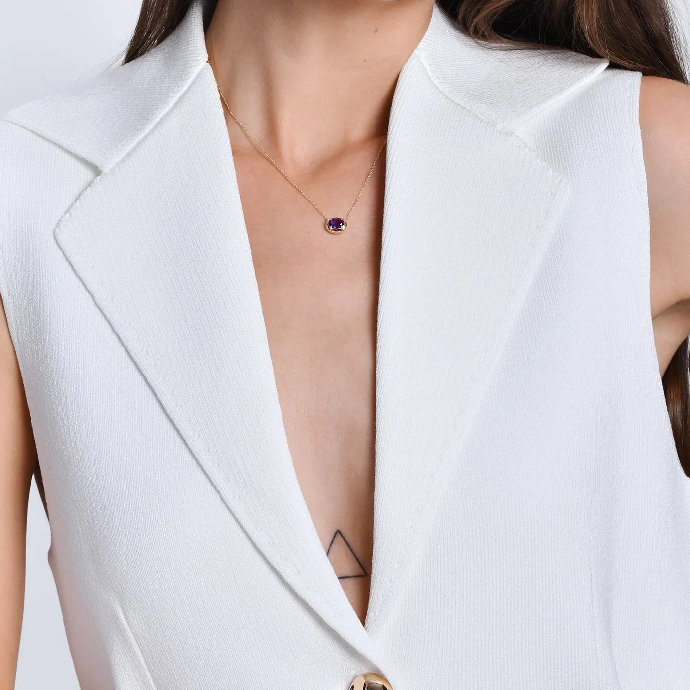 14k Solid Gold Amethyst Oval Necklace 0.70 Carat Prong Setting