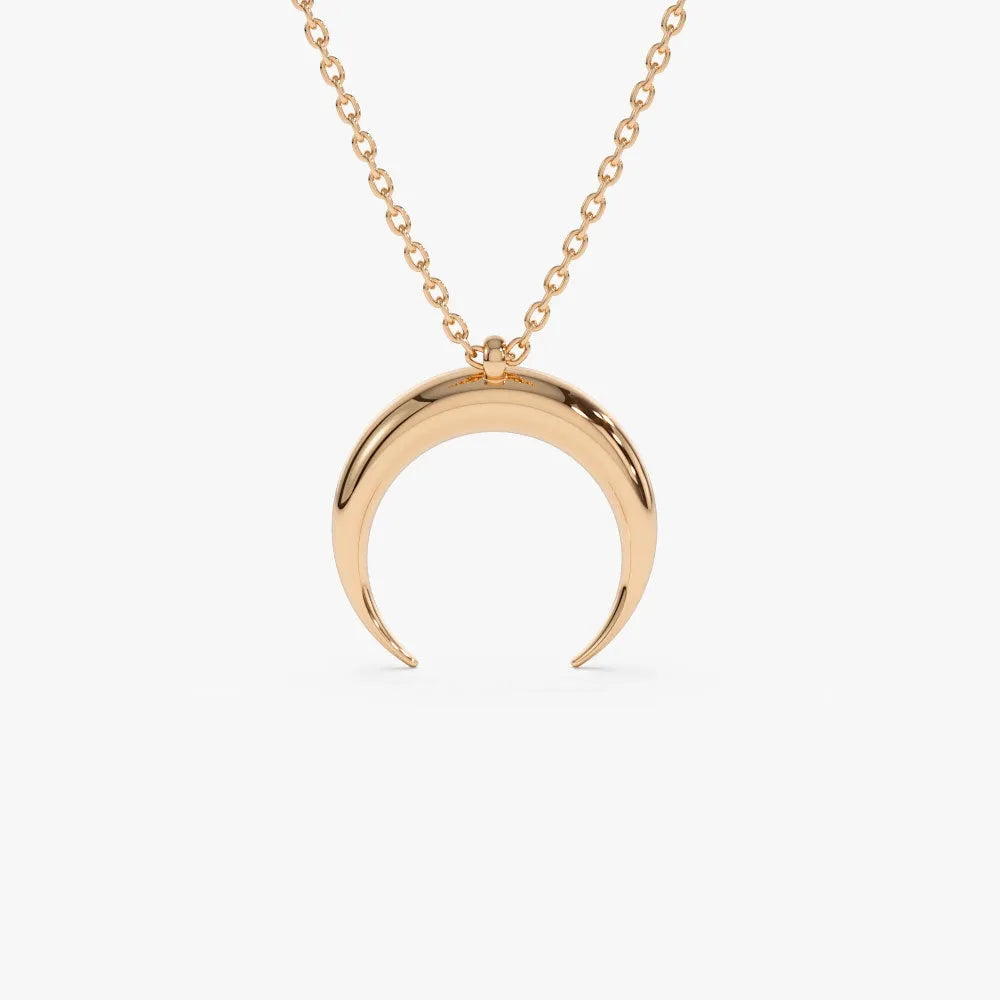 14k Solid Gold Crescent Moon Pendant Necklace