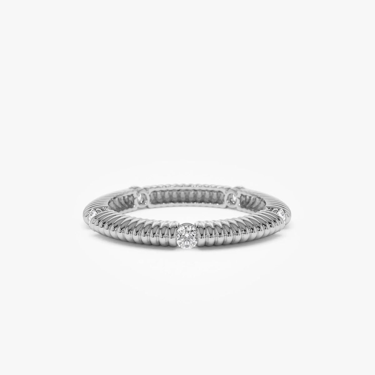 14k Solid Gold Round Diamond 0.30ctw Ribbed Wedding Ring