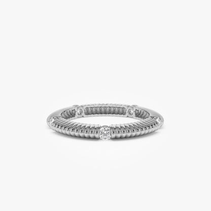 14k Solid Gold Round Diamond 0.30ctw Ribbed Wedding Ring