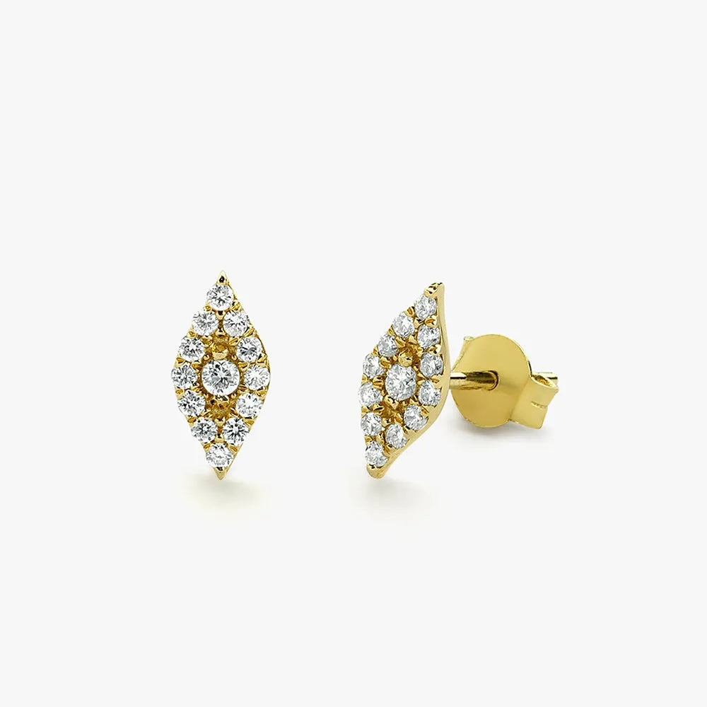 14k Gold Diamond Round Cut Evil Eye Stud Earrings Micro Pave 0.25 ctw