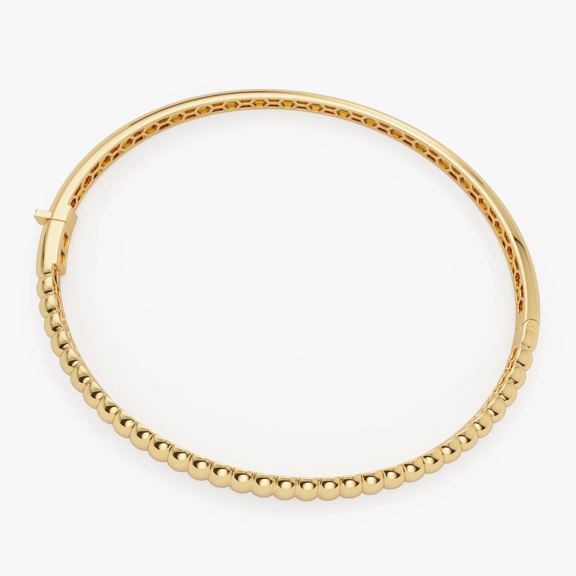 14K Solid Gold Wide Chunky Ribbed Bangle Bracelet