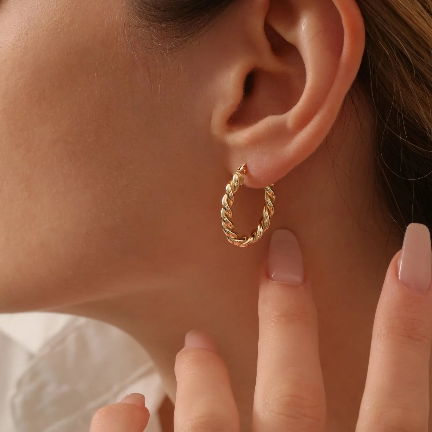 14k Solid Gold Twist Rope Hoop Earrings 20mm 3.25mm Width