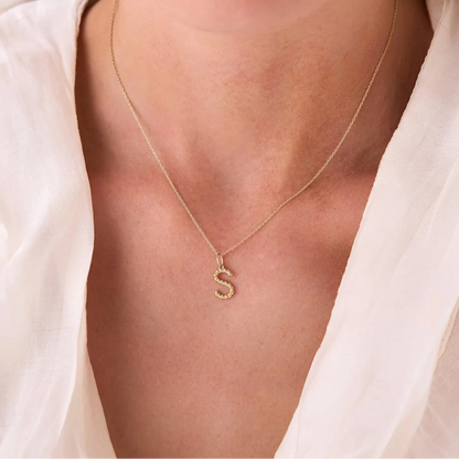 14k Solid Gold Rope Initial Pendant Necklace