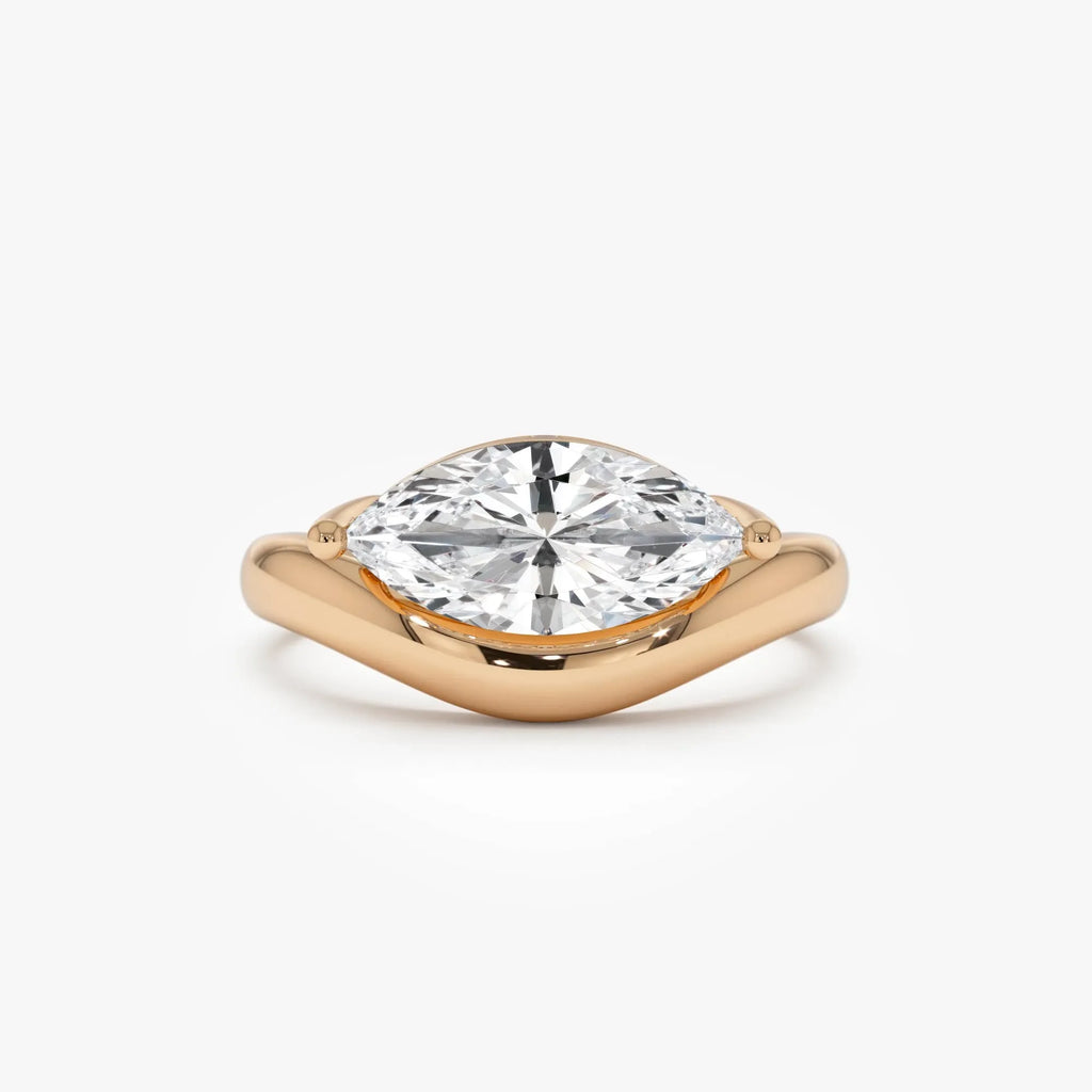 14k Gold 1.50 Carat Marquise Lab Grown Diamond Contemporary Design Ring