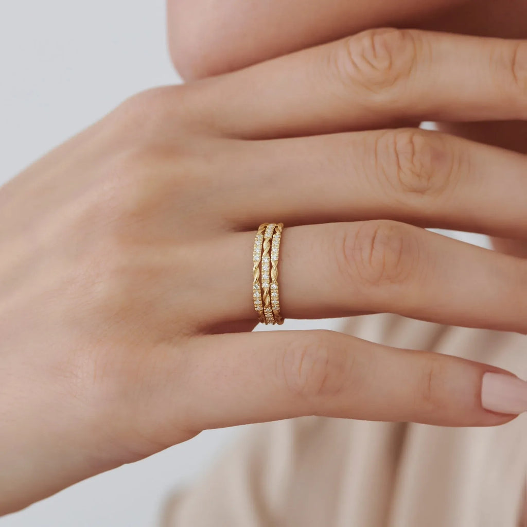 14k Gold Round Cut Diamond Three Quarter Eternity Twisted Rope Ring