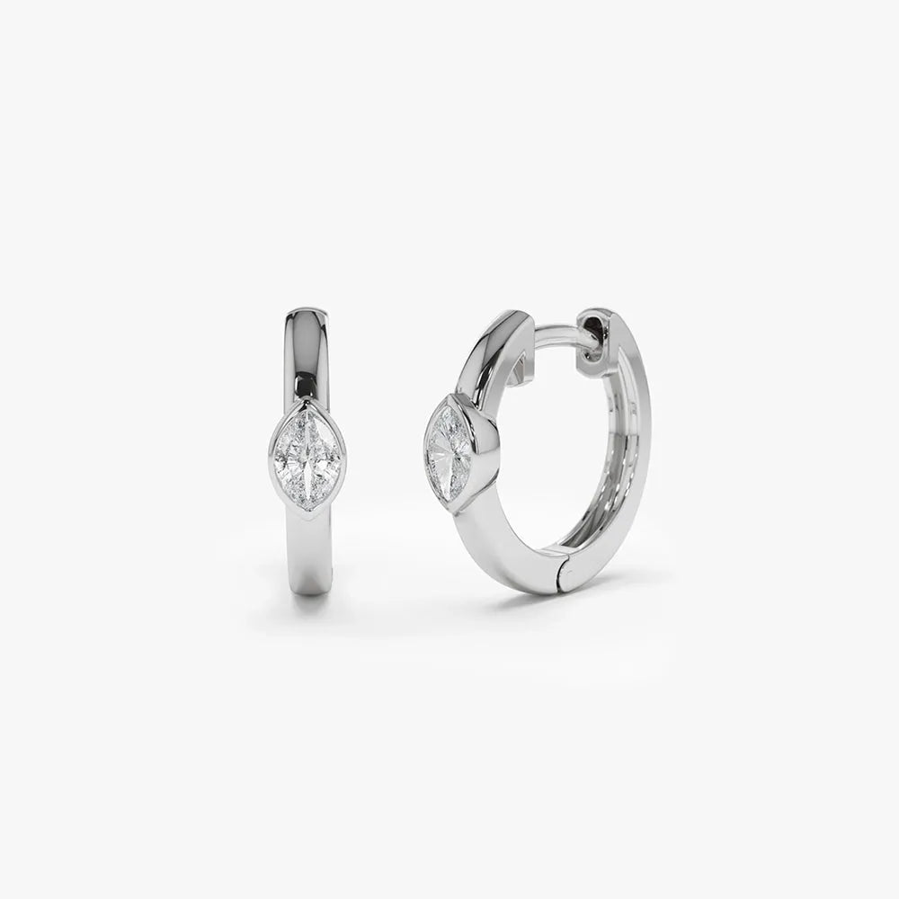 14k Gold Diamond Marquise Cut Bezel Setting Mini Hoop Earrings 0.13 ctw