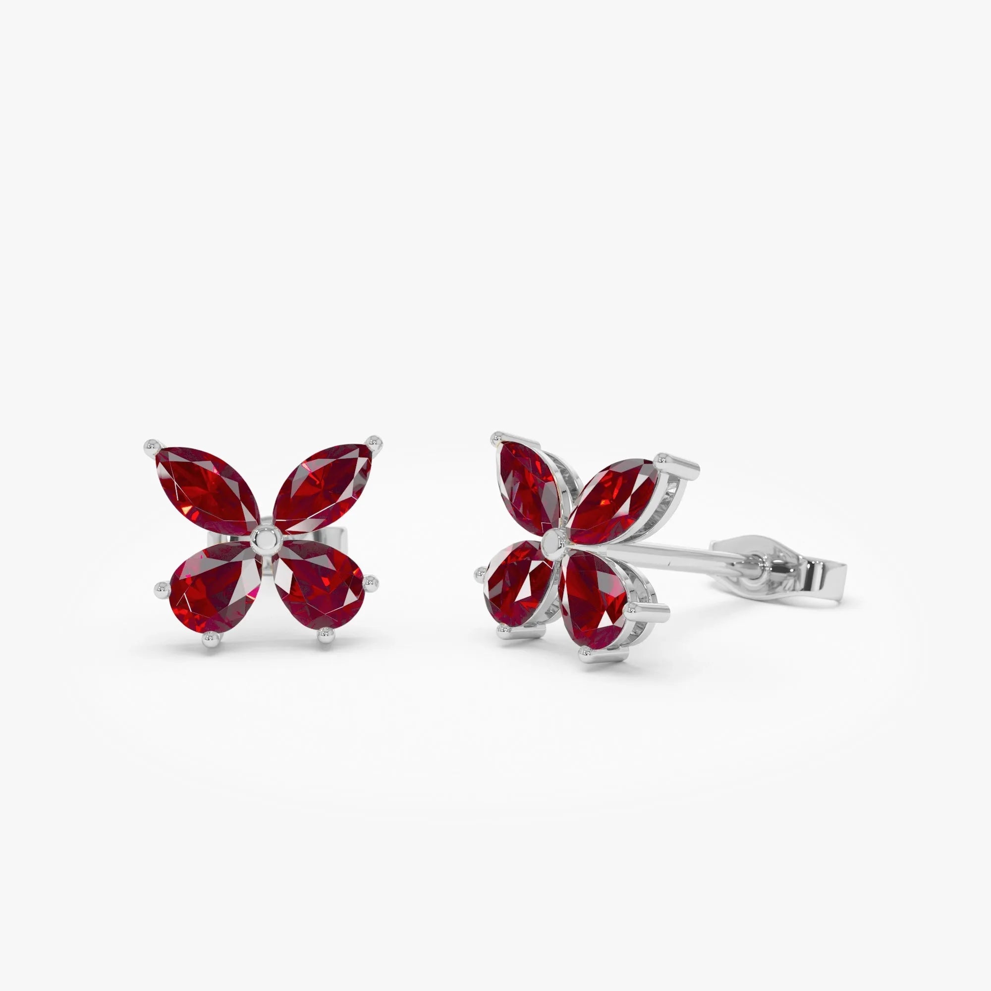 14K Solid Gold Marquise and Pear Cut Garnet Butterfly Stud Earrings 1.75ctw