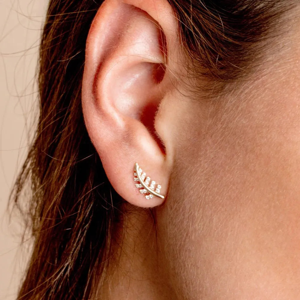 14k Gold Diamond Round Cut Leaf Earrings 0.22 ctw