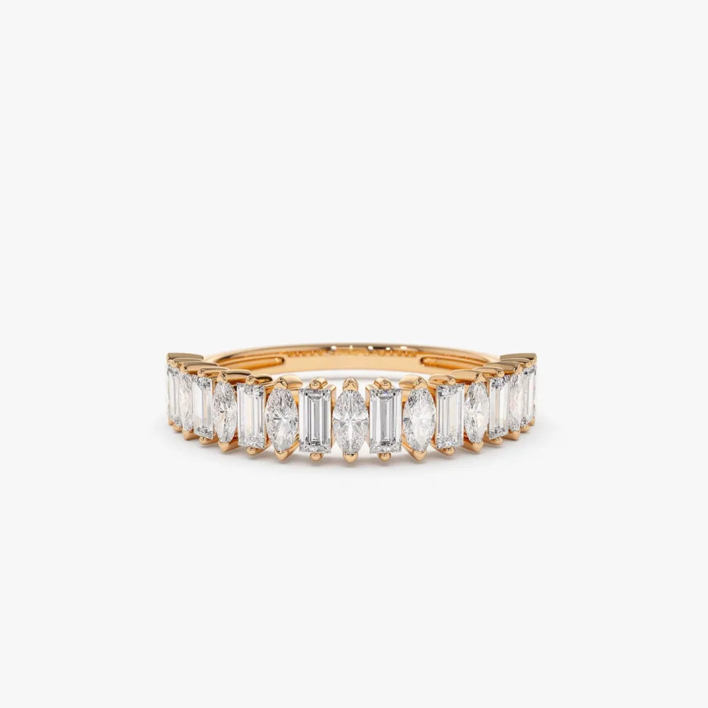 14k Gold Diamond Marquise and Baguette Wedding Ring 0.64ctw Micro Pave