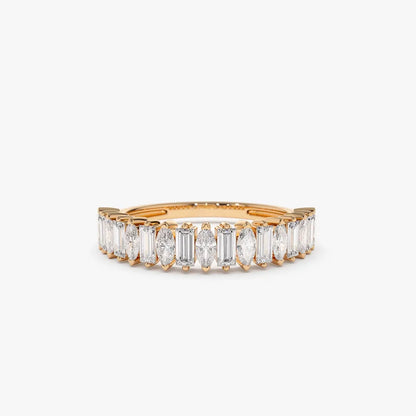 14k Gold Diamond Marquise and Baguette Wedding Ring 0.64ctw Micro Pave