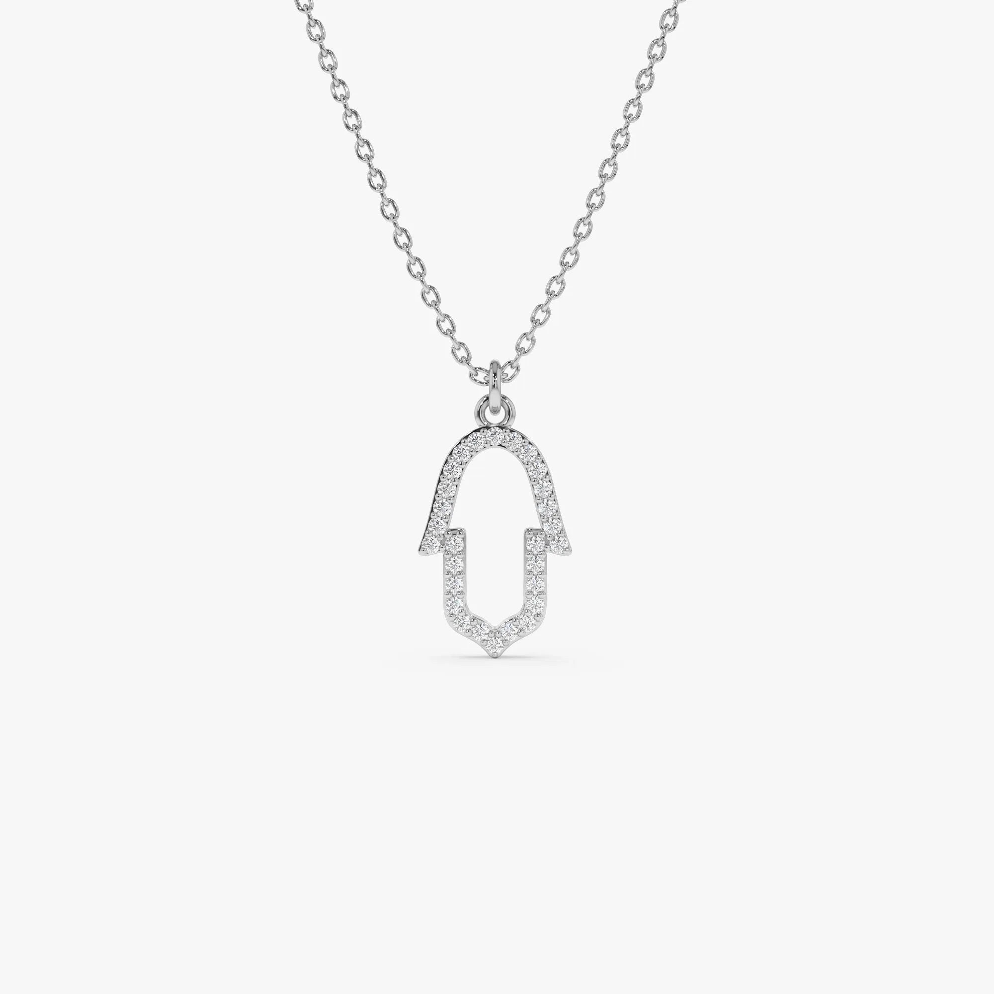 14K Solid Gold 0.14 CTW Round Diamond Hamsa Necklace