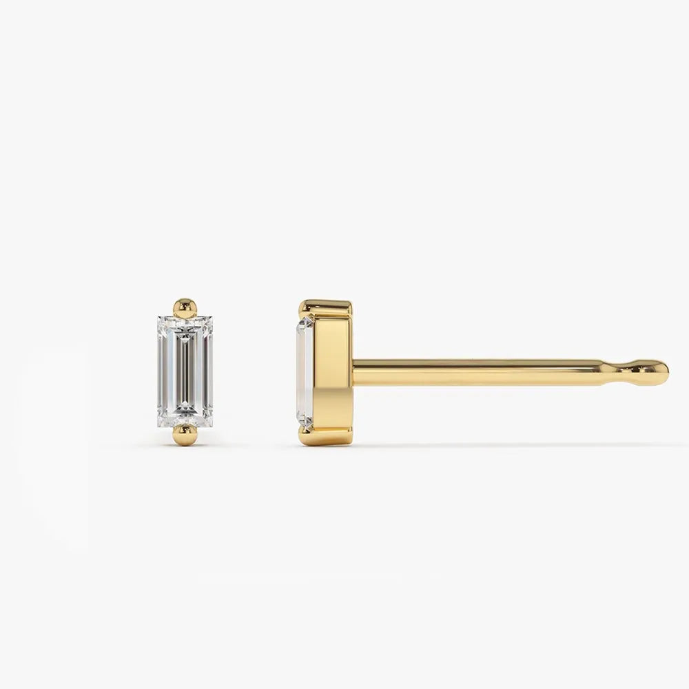 14k Gold Diamond Baguette Cut Mini Stud Earrings 0.15 ctw
