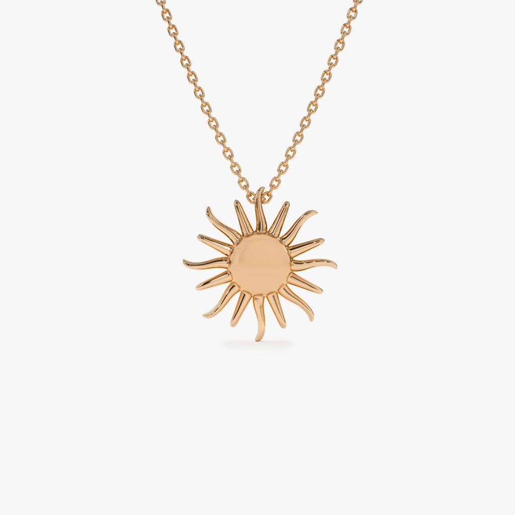 14k Solid Gold Glowing Sun Celestial Charm Pendant Necklace