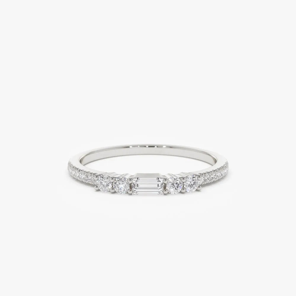 14K Gold Baguette and Round Diamond Stackable Ring 0.19 ctw