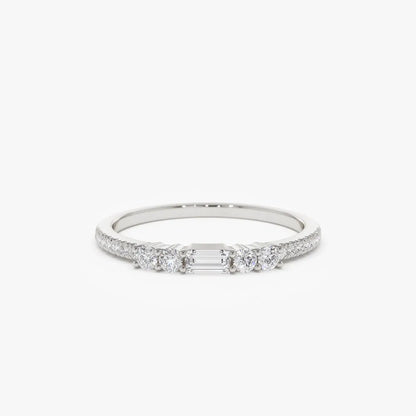 14K Gold Baguette and Round Diamond Stackable Ring 0.19 ctw