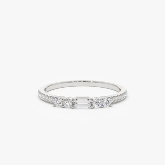 14K Gold Baguette and Round Diamond Stackable Ring 0.19 ctw