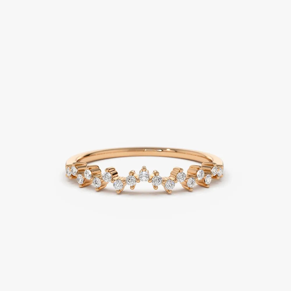 14k Gold Round Cut Diamond Zig Zag Half Eternity Micro Prong Wedding Band 0.15 ctw