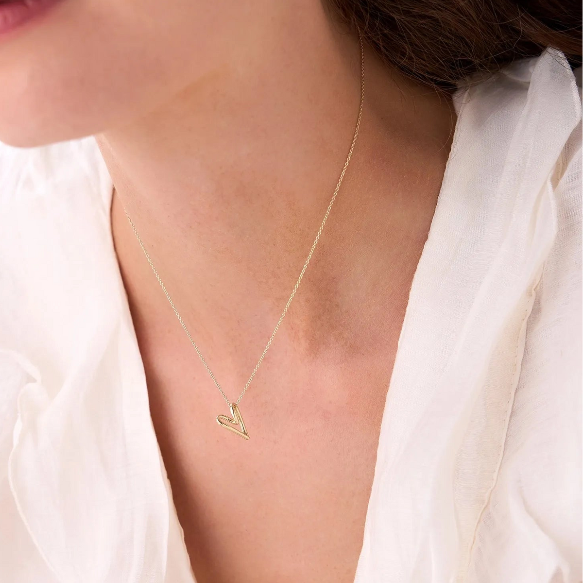 14k Solid Gold Abstract Open Heart Pendant Necklace