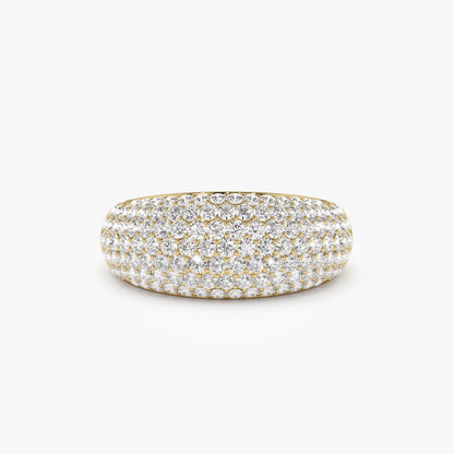 14k Solid Gold Round Diamond 0.99 Carat Chunky Dome Pave Setting Statement Ring