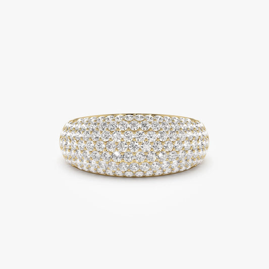 14k Solid Gold Round Diamond 0.99 Carat Chunky Dome Pave Setting Statement Ring