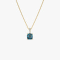 14k Solid Gold London Blue Topaz and Diamond Cushion Cut Pendant Necklace 1.07 Carat