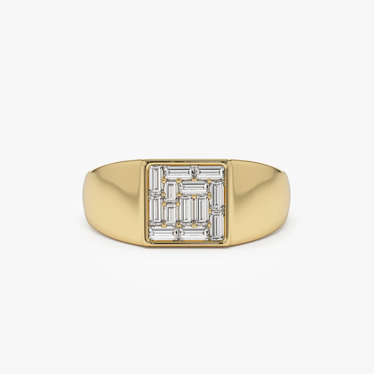 14k Solid Gold Baguette Diamond 0.50 Carat Square Illusion Setting Signet Pinky Ring