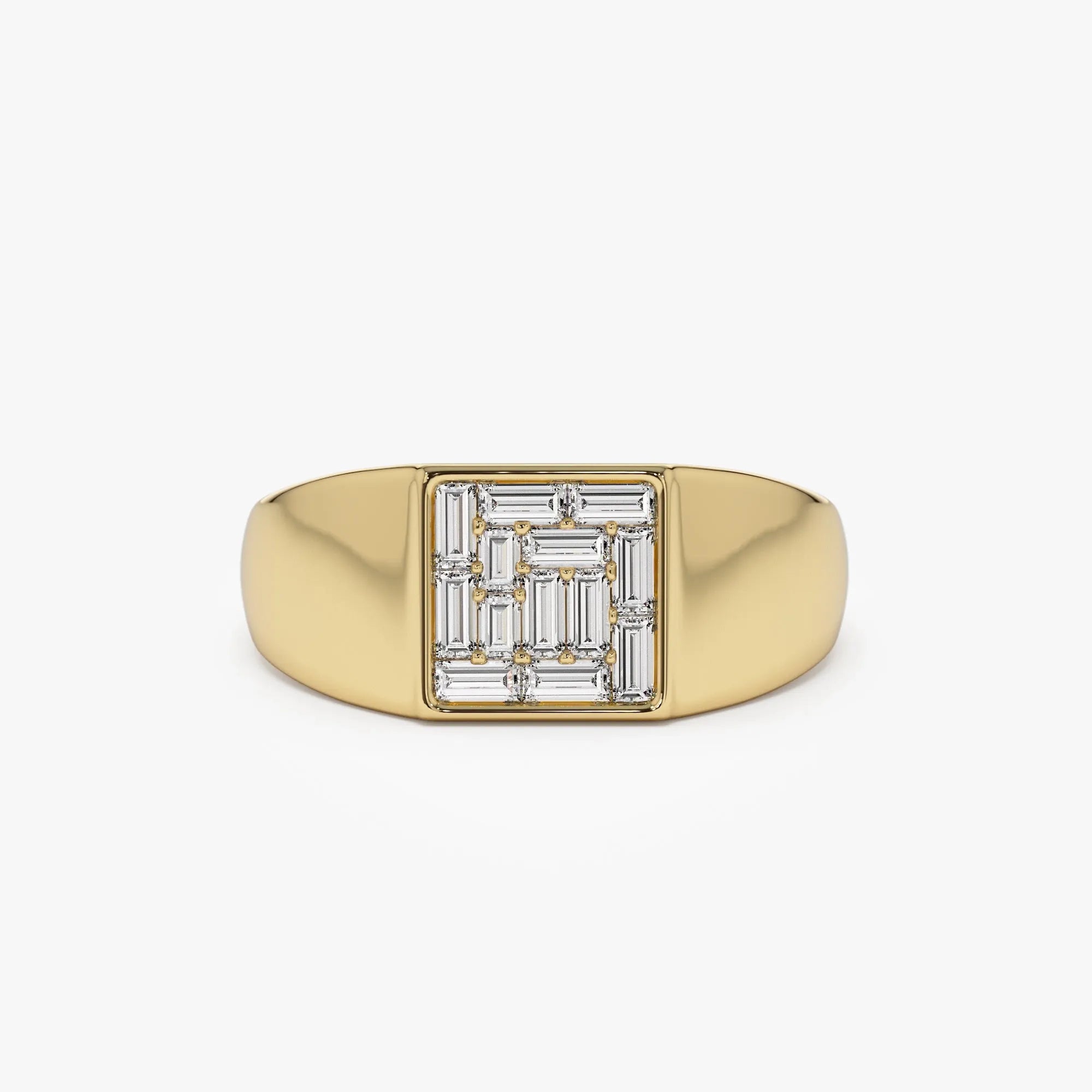 14k Solid Gold Baguette Diamond 0.50 Carat Square Illusion Setting Signet Pinky Ring
