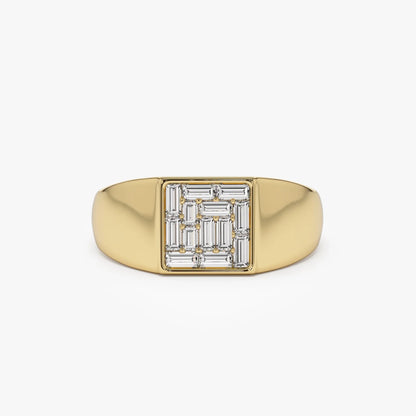 14k Solid Gold Baguette Diamond 0.50 Carat Square Illusion Setting Signet Pinky Ring