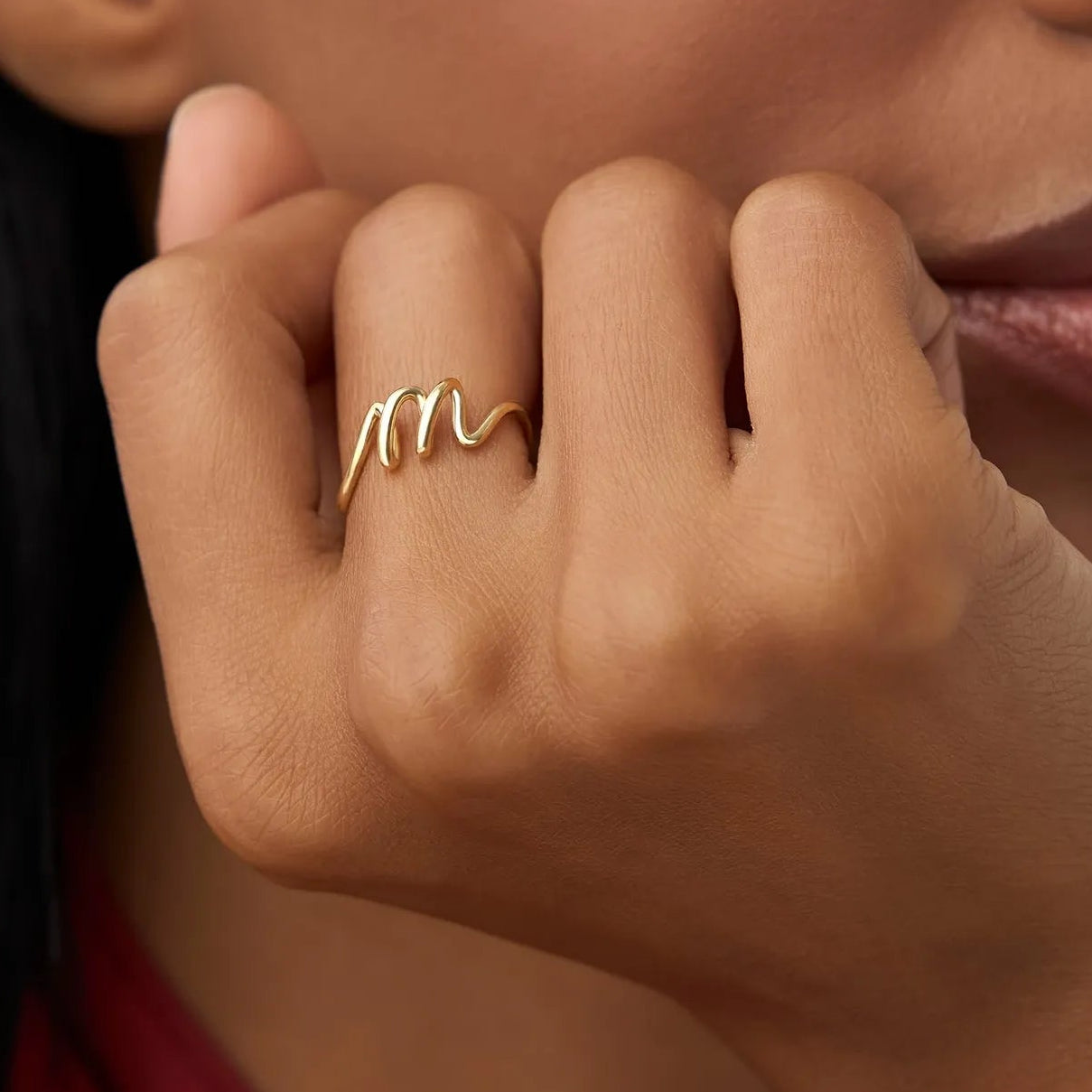 14K Solid Gold Minimalist Wire Letter Ring Personalized Initial Custom Jewelry