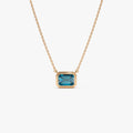 14k Solid Gold London Blue Topaz Emerald Cut Necklace 1.25 Carat Bezel Setting