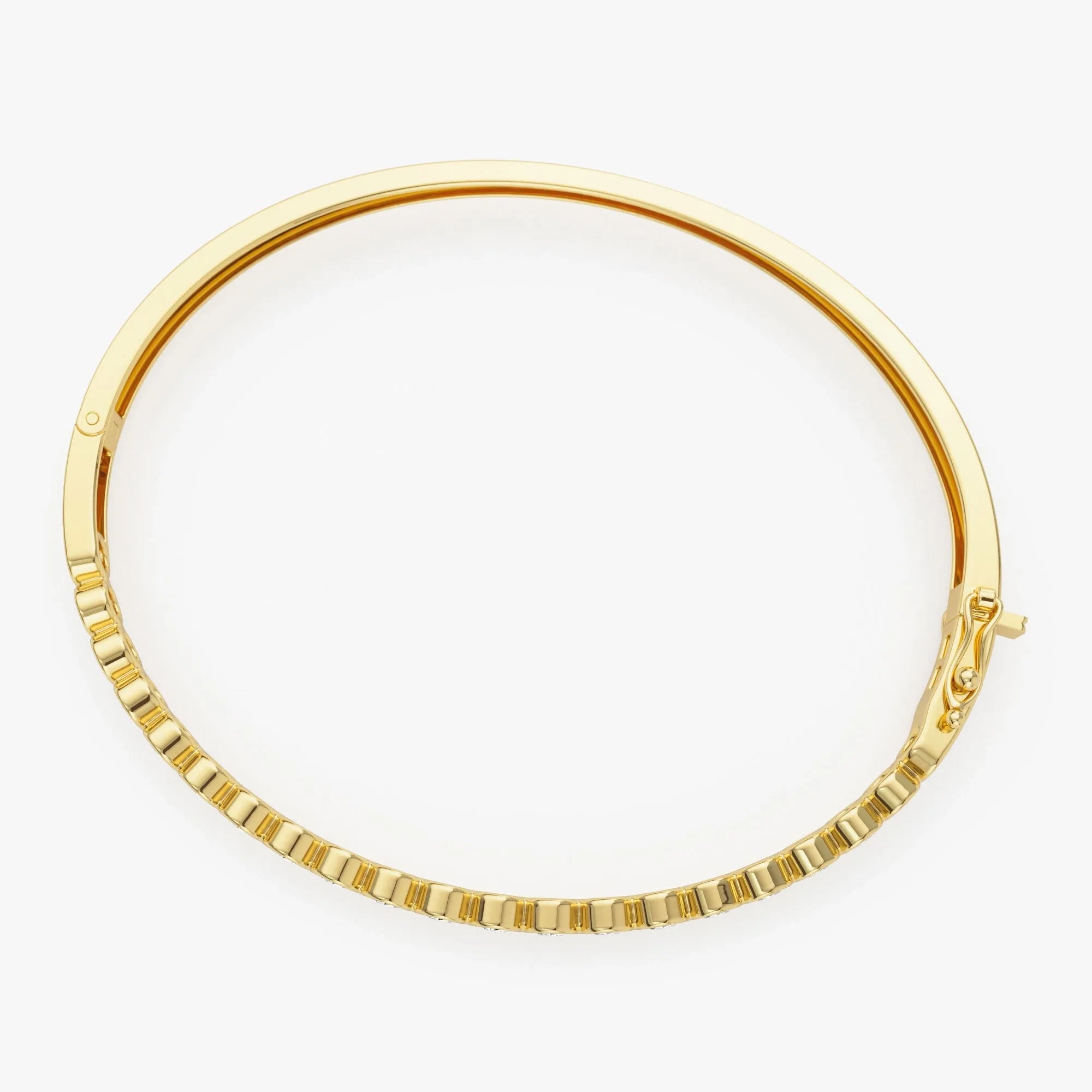 14K Solid Gold 1.58 CTW Round Diamond Bezel Set Bangle