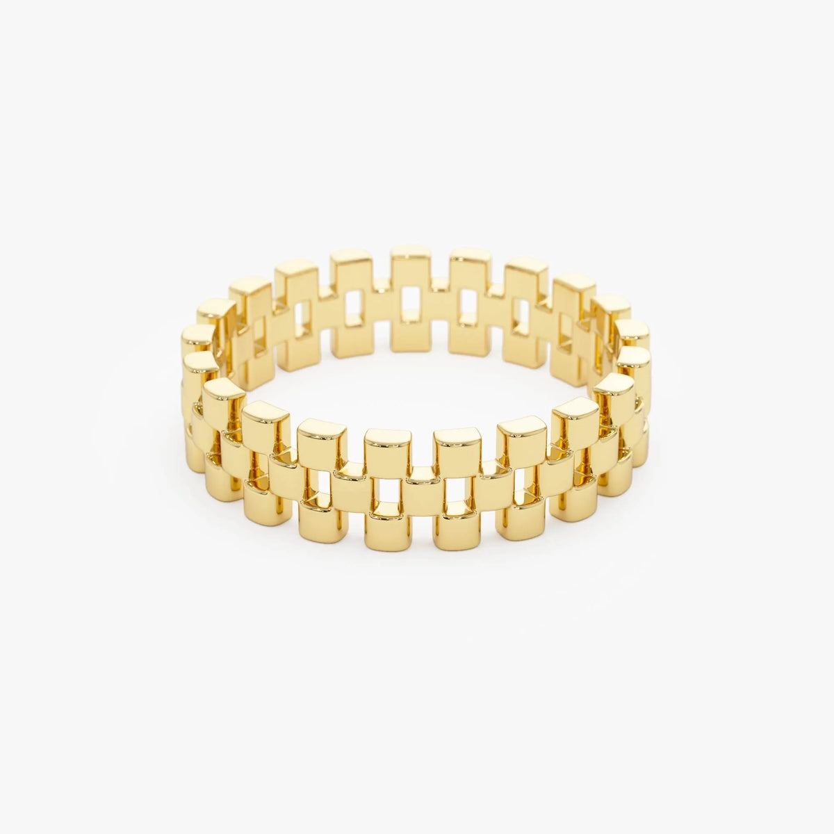 14k Gold 3 Row Link Ring Wide Statement Band