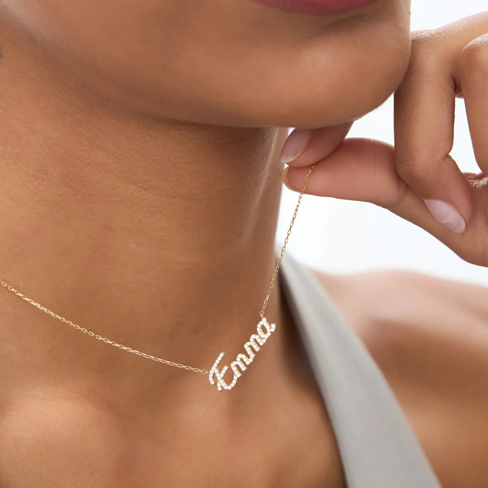 14K Solid Gold Round Diamond Personalized Name Necklace 0.15 CTW Per Letter