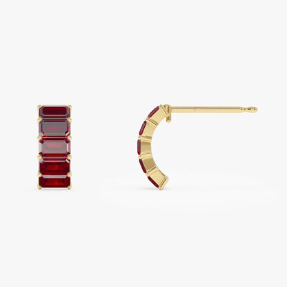 14K Solid Gold Octagon Cut Garnet Hoop Earrings 3.80ctw