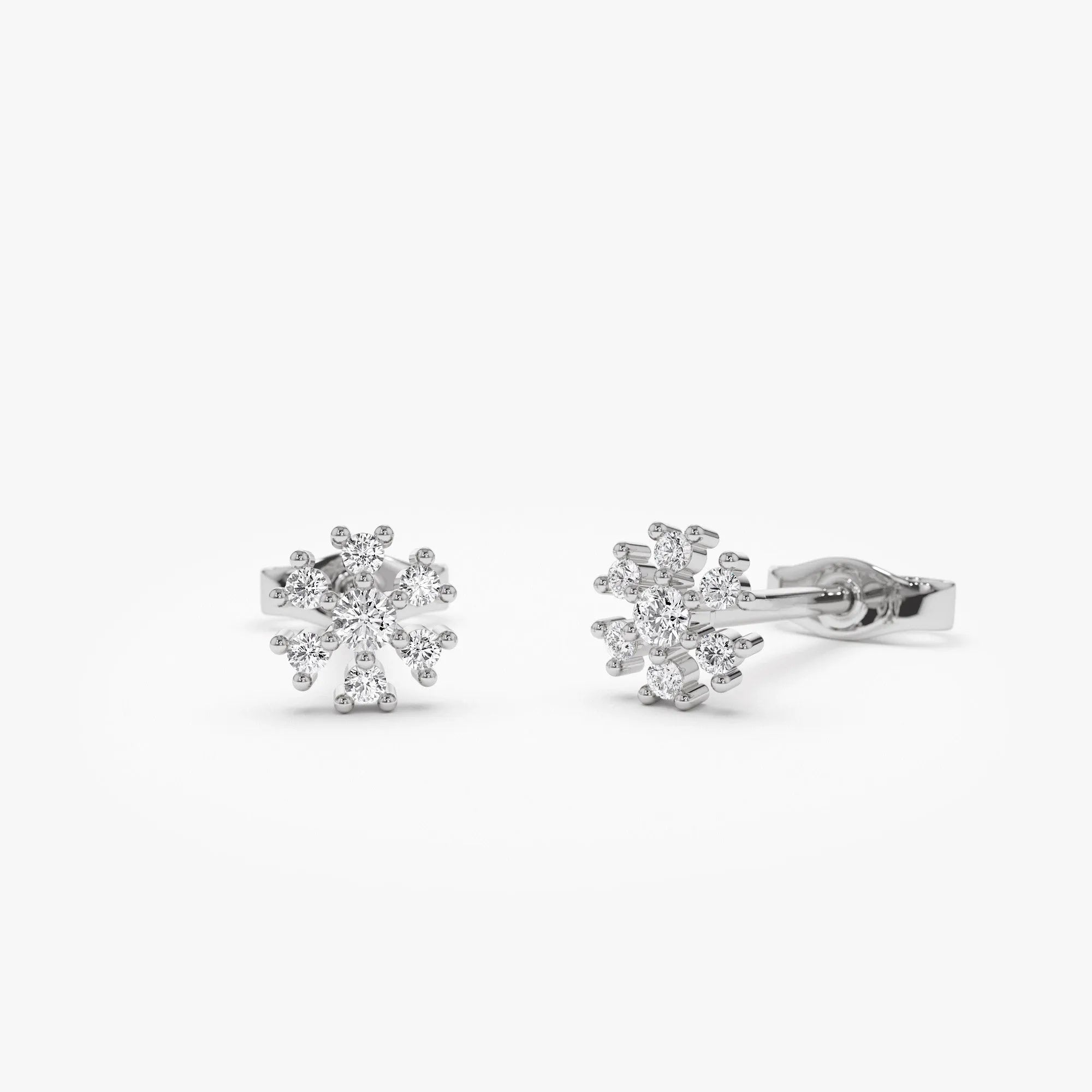 14k Gold Diamond Round Cut Petite Flower Cluster Stud Earrings 0.18 ctw