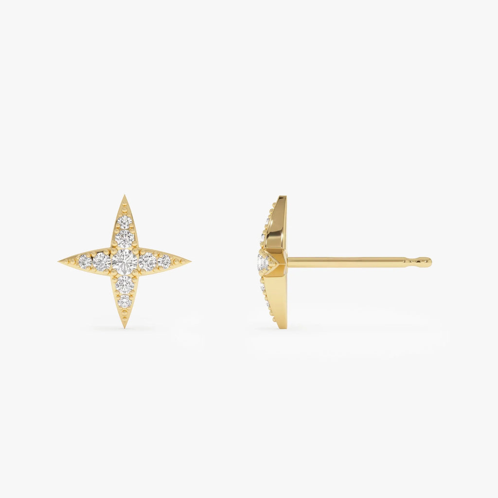 14k Gold Diamond Round Cut Cluster Star Stud Earrings 0.30 ctw