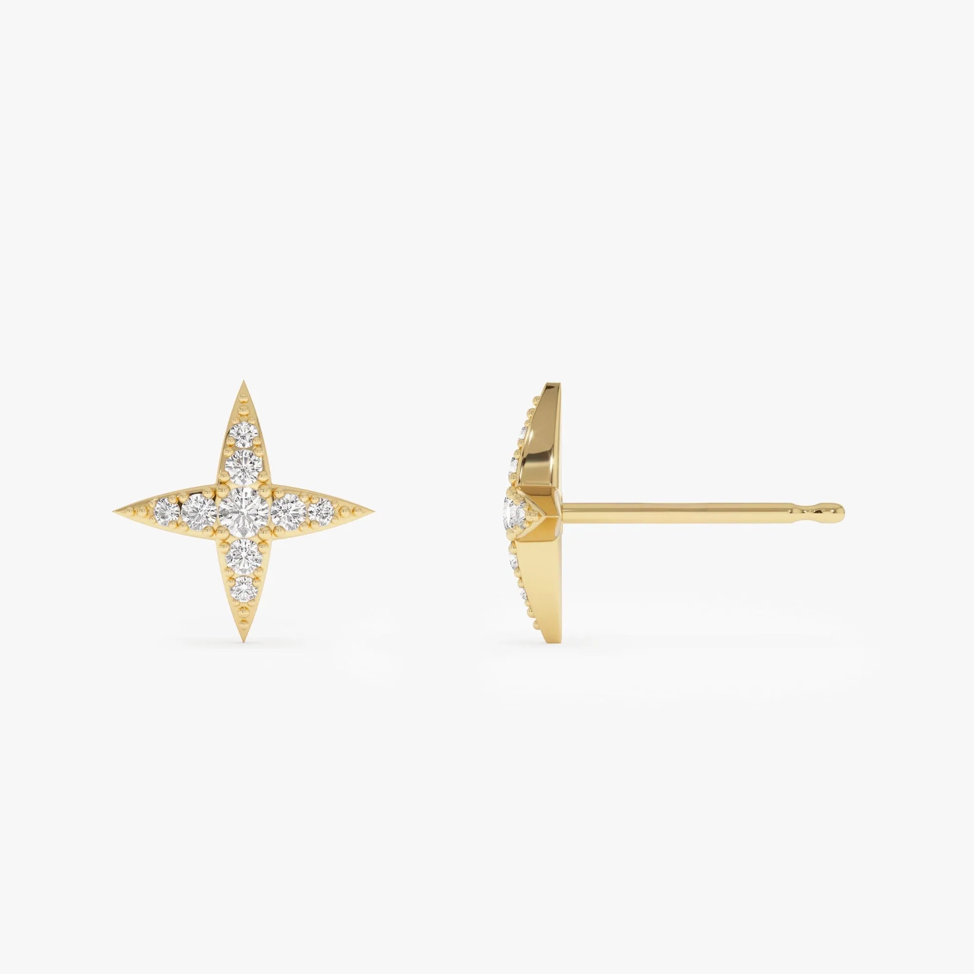 14k Gold Diamond Round Cut Cluster Star Stud Earrings 0.30 ctw