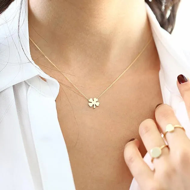 14k Solid Gold Four Leaf Clover Charm Pendant Necklace Good Luck Irish Heritage