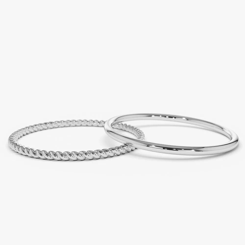 14K Solid Gold 1.2mm Twisted Rope Stackable Ring Set