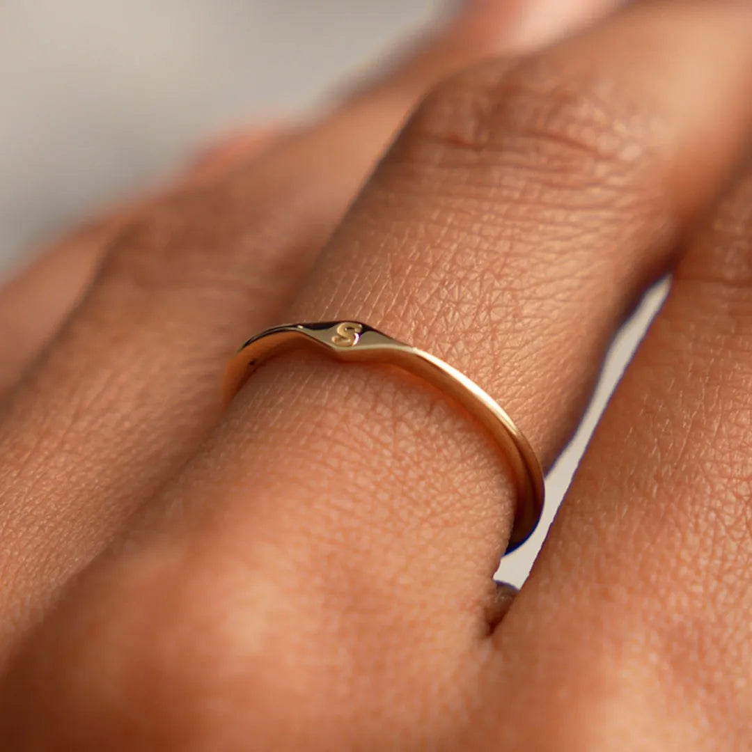 14k Gold Diamond Shape Initial Ring Graduated Band