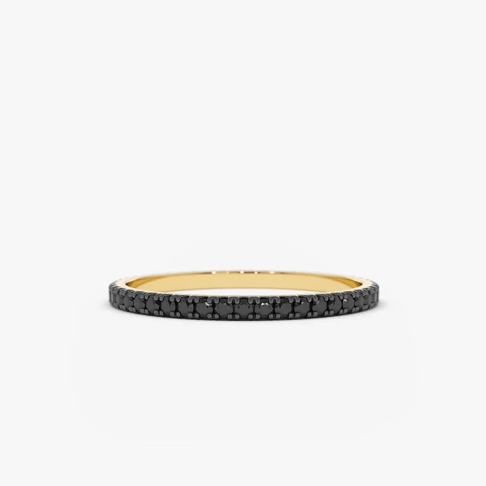 14K Gold Round Black Diamond Micro Pave Eternity Wedding Band Ring 0.30ctw
