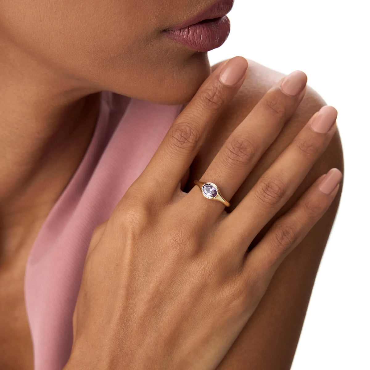 14K Solid Gold Oval Amethyst 0.75ctw Prong Setting Ring
