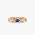 14k Gold Sapphire and Diamond Marquise and Round Cut Halo Ring 0.19 ctw