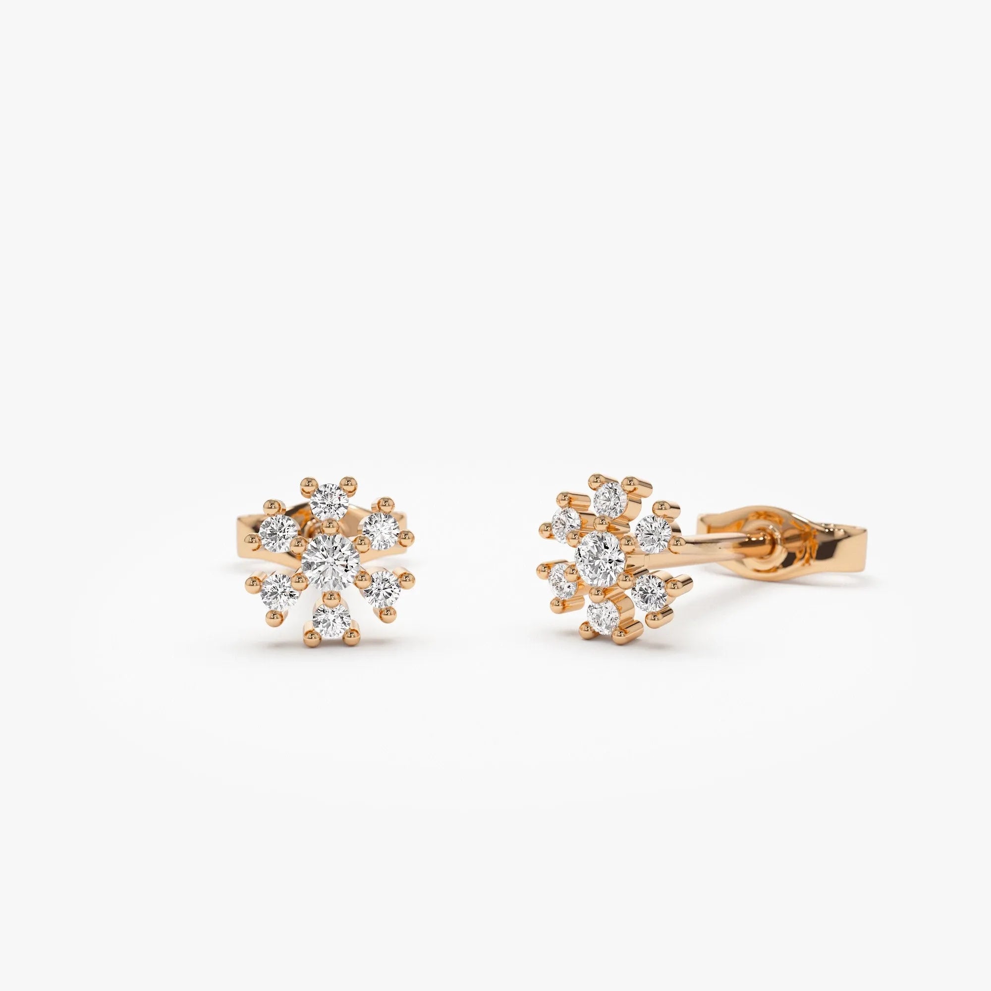 14k Gold Diamond Round Cut Petite Flower Cluster Stud Earrings 0.18 ctw