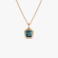 14k Solid Gold London Blue Topaz Asscher Cut Necklace 1.20 Carat Bezel Setting