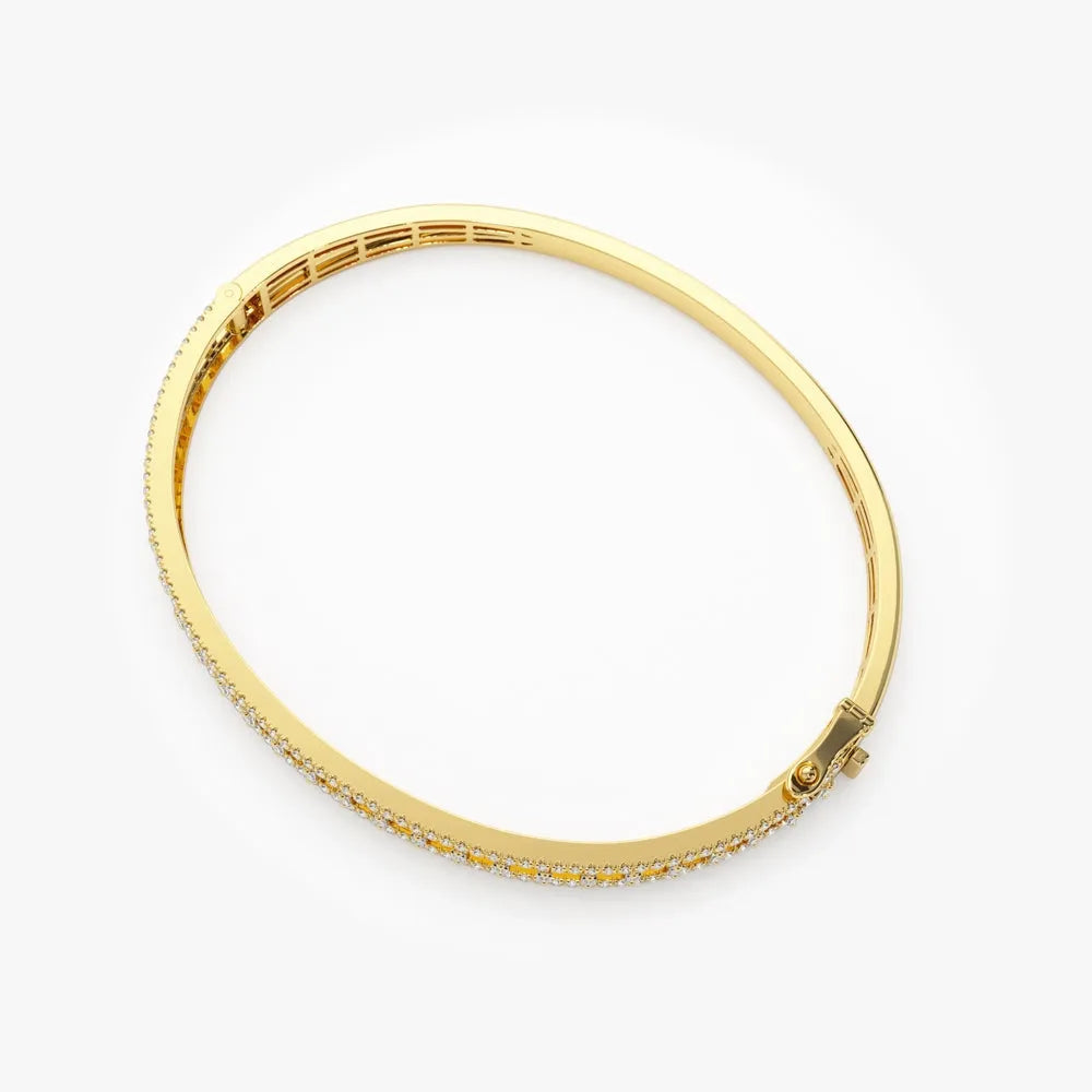 14K Solid Gold 1.33 CTW Baguette and Round Diamond Bangle