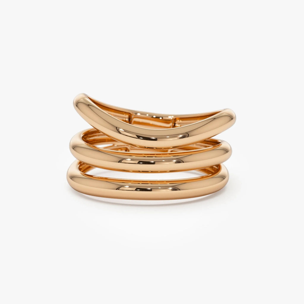 14k Solid Gold Stacked Chunky Curved Statement Ring