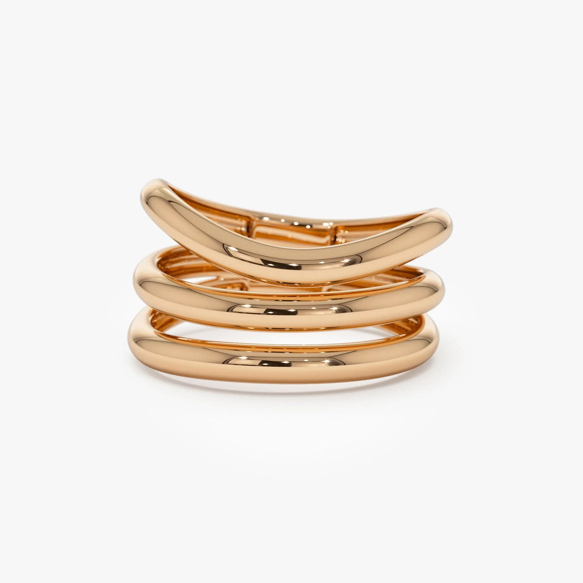 14k Solid Gold Stacked Chunky Curved Statement Ring
